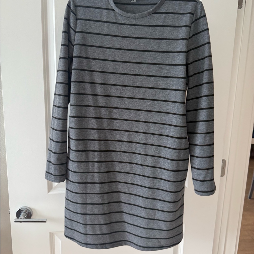 SHEIN Gray Striped Long Sleeve Dress